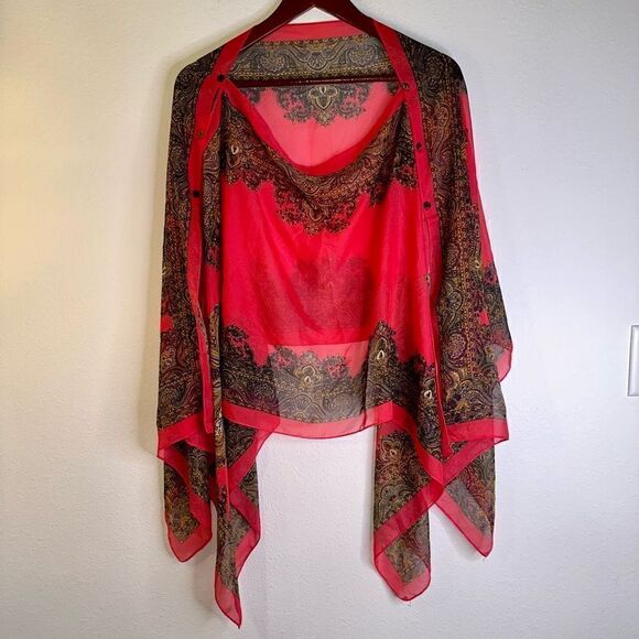 Jack & Missy Pink Boho Chiffon Poncho One Size Multicolored Flowy Convertible - Picture 9 of 9